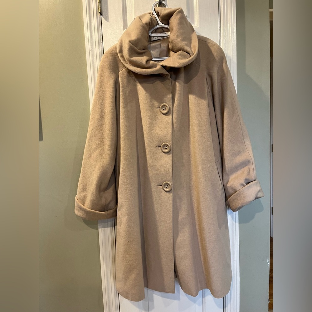 Vintage 1980s Claire Paris cashmere wool Crowl Neck Collar overcoat XL (Read)